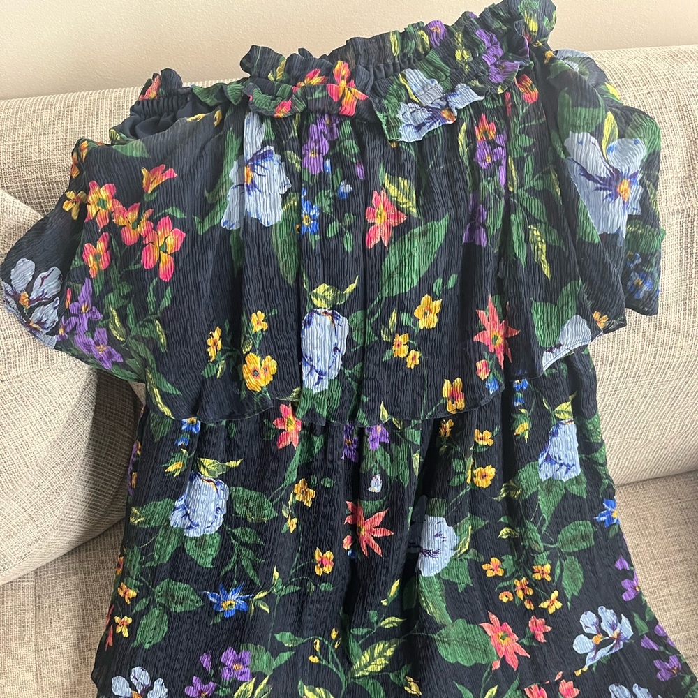 Club Monaco Navy Floral Silk Dress